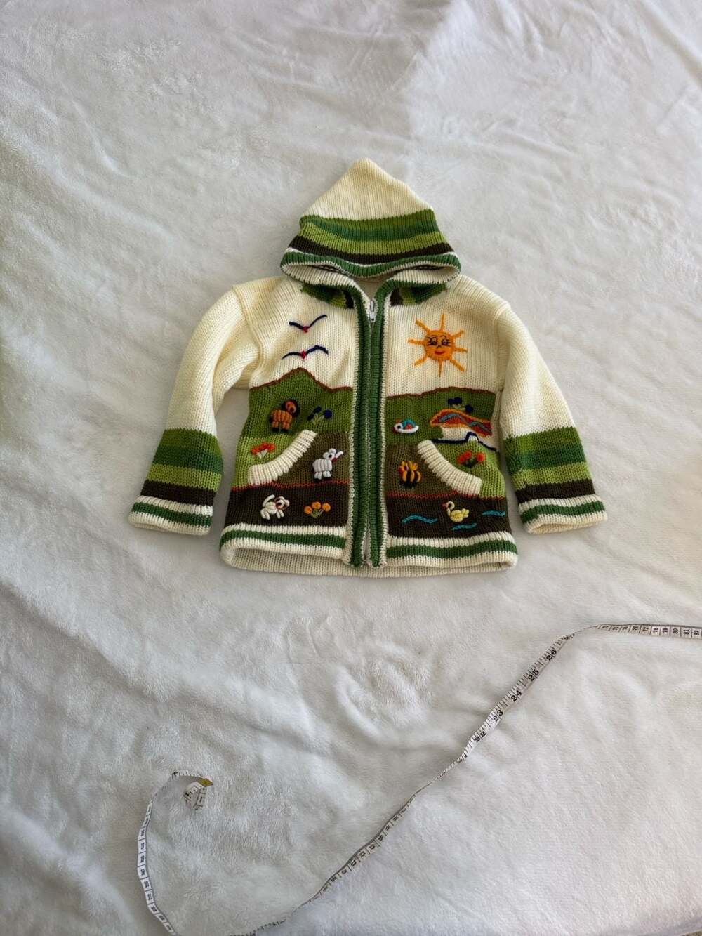 Hand-Knitted Peruvian Cotton-Blend Hooded Cardigan for Children - Size 4
